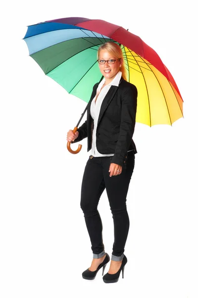 Femme Affaires Avec Parapluie Sur Fond Blanc — Photo