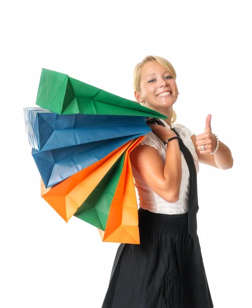 Mujer Feliz Con Bolsas Compras — Foto de Stock