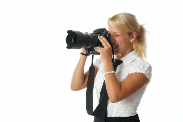 Blond Woman Camera — Stock Fotó