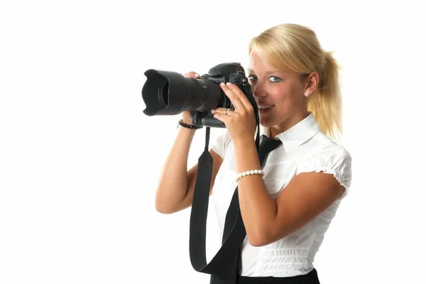 カメラを持つ金髪の女性 — ストック写真