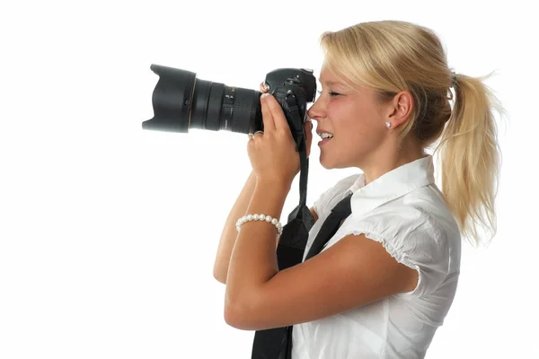 Blonde Woman Camera — Stock Photo, Image