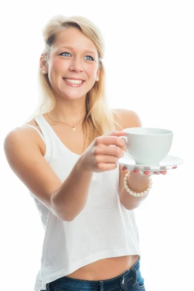 Junge Frau Trinkt Kaffee — Stockfoto