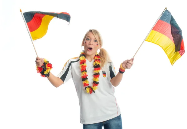 Futebol Jubilante Com Bandeiras Alemãs — Fotografia de Stock
