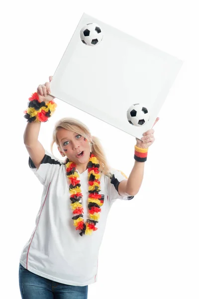 Blonder Tifoso Calcio Possesso Poster — Foto Stock