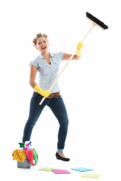掃除道具付きの主婦 — ストック写真