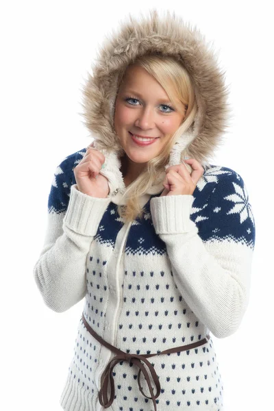 Blond Woman Knitted Coat — Stock Photo, Image