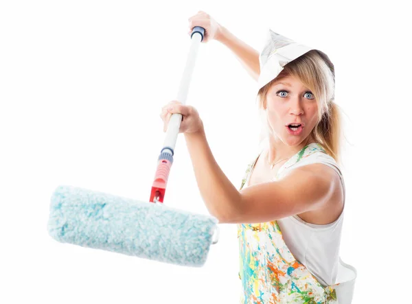 Female Painter Color Roller — Stock Photo, Image