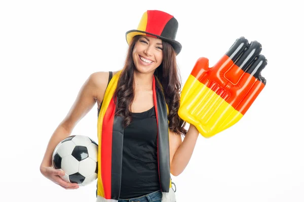 Fan Del Fútbol Femenino Con Cabello Moreno — Foto de Stock