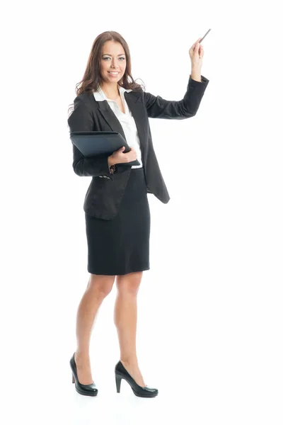 Business Woman Holding Presentation — стоковое фото