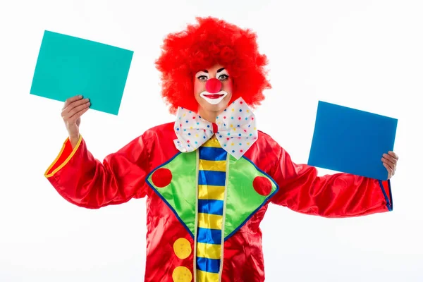 Clown Met Kartonnen Kaarten — Stockfoto