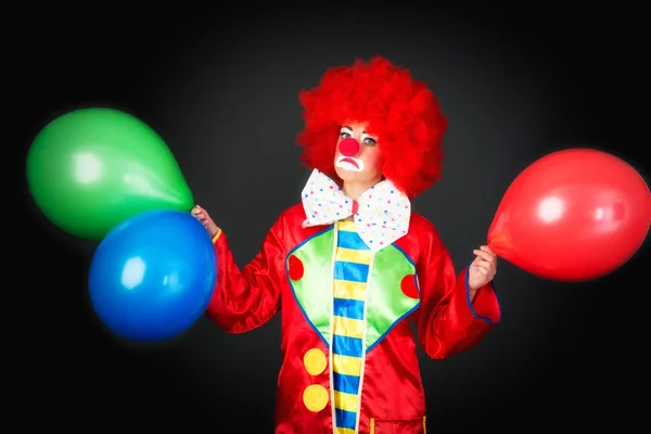 Trauriger Clown Mit Luftballons — Stockfoto