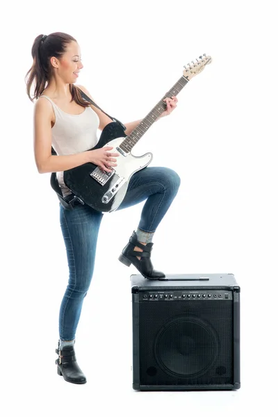 Jovem Com Guitarra Elétrica Amplificador — Fotografia de Stock