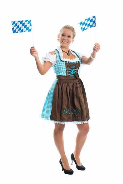 Bavarian Girl Waving Flags — Foto de Stock