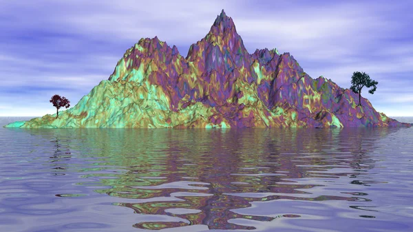 Denizde Bir Ada Bilgisayar Modeli — Stok fotoğraf