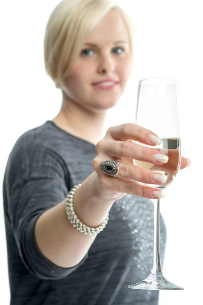 Blond Meisje Met Champagne Glas — Stockfoto