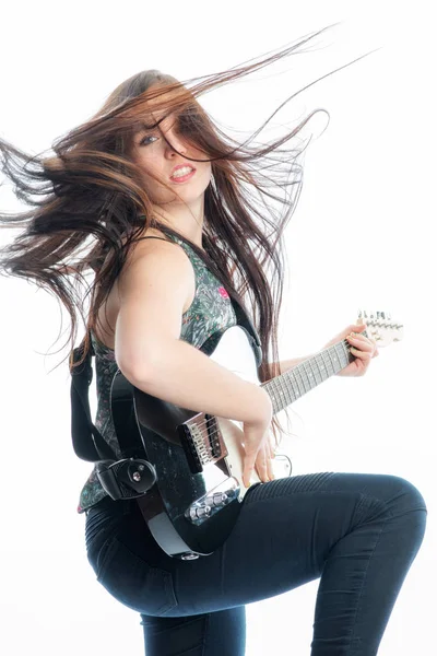 Chica Joven Con Guitarra Eléctrica — Foto de Stock