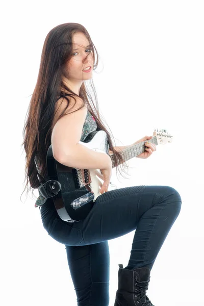 Jeune Femme Jouant Guitare Électrique — Photo