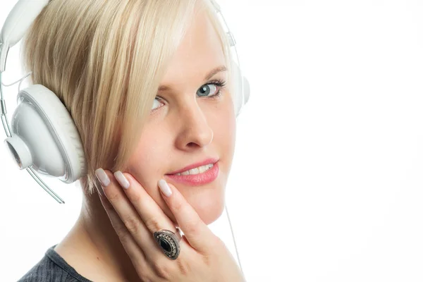 Blond Girl Headphones — Stock Photo, Image