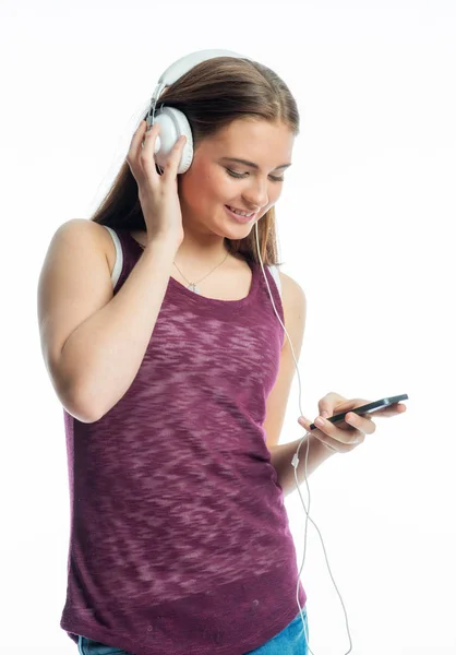 Meisje Met Mobiele Telefoon Headset — Stockfoto