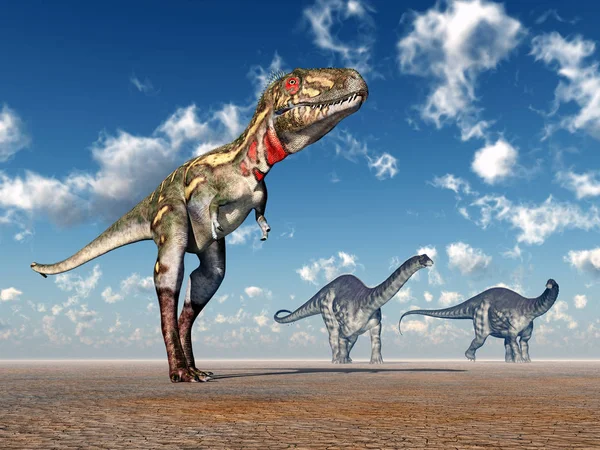 Computadora Generó Ilustración Con Los Dinosaurios Nanotyrannus Apatosaurus — Foto de Stock