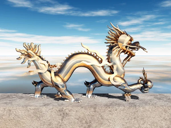 Компьютер Сгенерированный Иллюстрация Китайской Статуи Дракона — стоковое фото