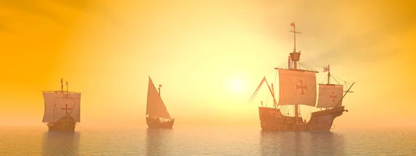 Комп Ютер Згенерував Ілюстрацію Кораблями Санта Марія Ніна Колумб — стокове фото