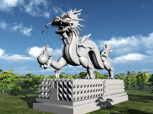 Computer Gegenereerde Illustratie Van Een Chinese Draak Standbeeld — Stockfoto