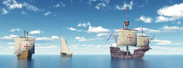 Комп Ютер Згенерував Ілюстрацію Кораблями Санта Марія Ніна Колумб — стокове фото