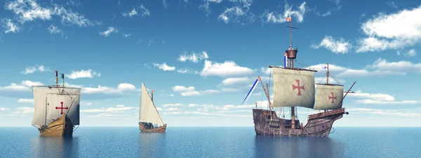 Computer Generated Illustration Ships Santa Maria Nina Pinta Christopher Columbus — Stock Photo, Image