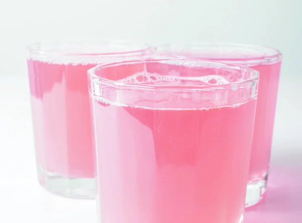 Verres Jus Pamplemousse Rose Sur Table Petit Déjeuner Continental — Photo