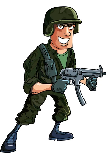 Cartoon Soldier Sub Machine Gun Isolated White — Stock Photo, Image