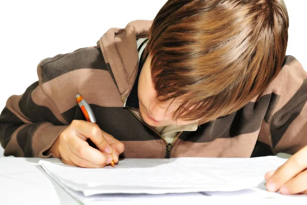 Boy Doing Homework Daytime Stock Photo