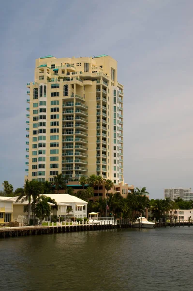 Fort Lauderdale Canal Río Área Residencial Desarrollo Viviendas Comunidad Yate — Foto de Stock