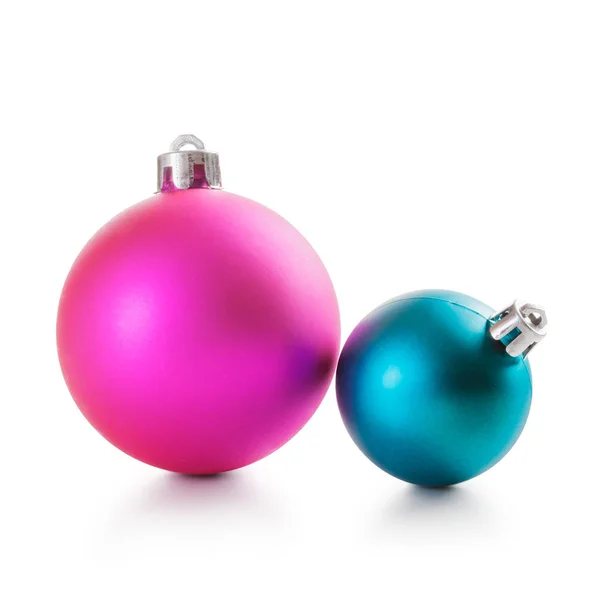 Palline Natale Rosa Blu Sfondo Bianco Percorso Ritaglio Incluso — Foto Stock