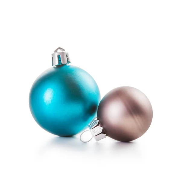 Palle Natale Blu Marrone Sfondo Bianco Percorso Ritaglio Incluso — Foto Stock