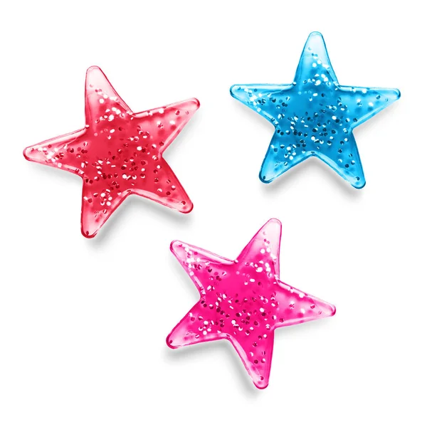 Dekorativní Modré Růžové Měkké Hvězdy Nastavit Izolované Bílém Pozadí — Stock fotografie