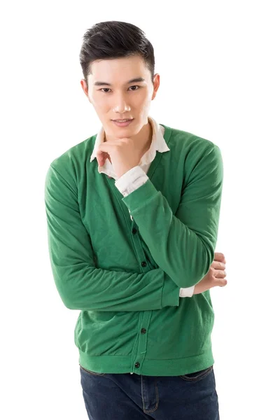 Känslig Asiatisk Ung Man Närbild Porträtt Vit Bakgrund — Stockfoto
