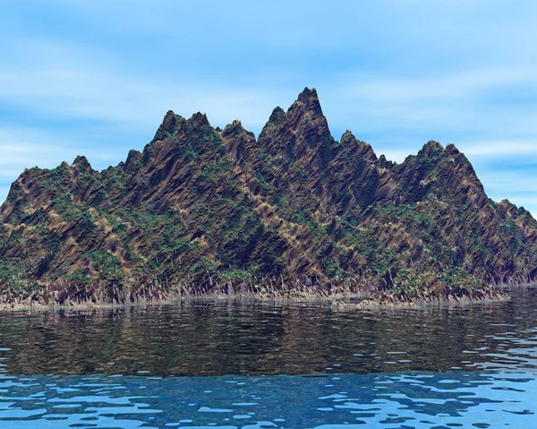 Ilha Rocha Arborizada Nos Mares Sul Gráficos Computador — Fotografia de Stock