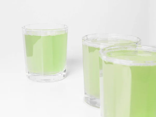 Vasos Jugo Manzana Verde Mesa Desayuno Continental — Foto de Stock