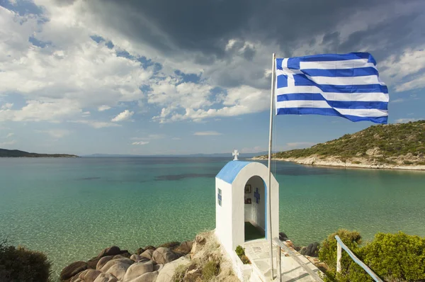 Kleine Griechische Kapelle Und Das Meer — Stockfoto