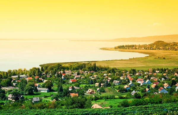 Zonsondergang Aan Het Balatonmeer Hongarije — Stockfoto