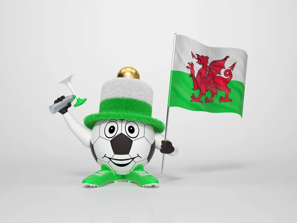 Een Schattig Grappig Voetbalpersonage Met Nationale Vlag Van Wales Een — Stockfoto