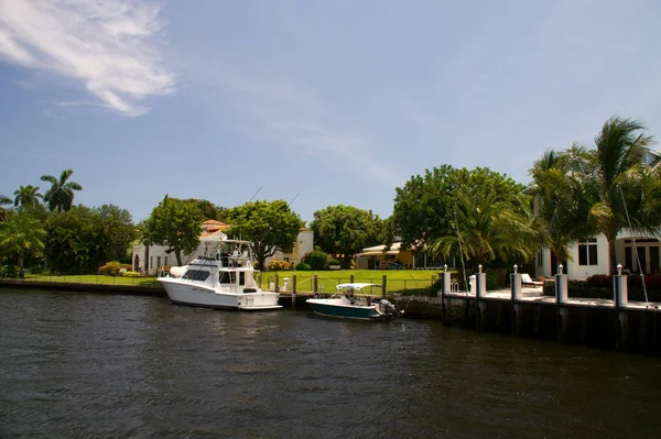 Fort Lauderdale Canal Río Área Residencial Desarrollo Viviendas Comunidad Yate — Foto de Stock