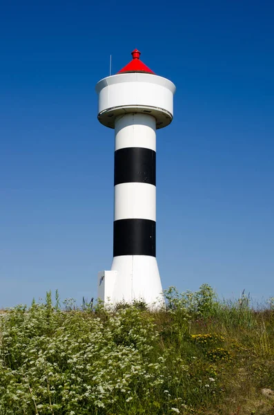Automated White Lighthouse Island Rotvaer Nice Summerday Blue Sky Green — Stock Photo, Image