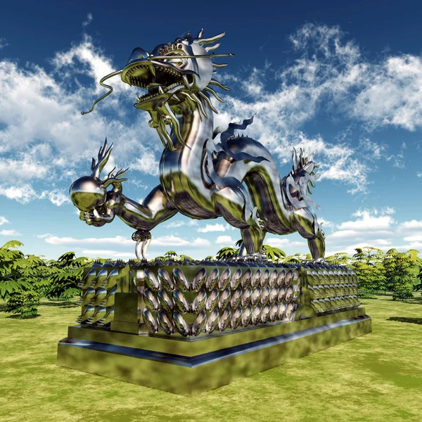 Computadora Generada Ilustración Con Una Estatua Dragón Chino — Foto de Stock