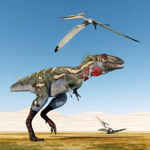 Computadora Generó Ilustración Con Los Dinosaurios Nanotyrannus Pterosaurio Pteranodon — Foto de Stock