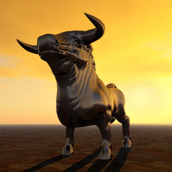 Комп Ютер Створив Ілюстрацію Іспанською Бичкою Заході Сонця — стокове фото
