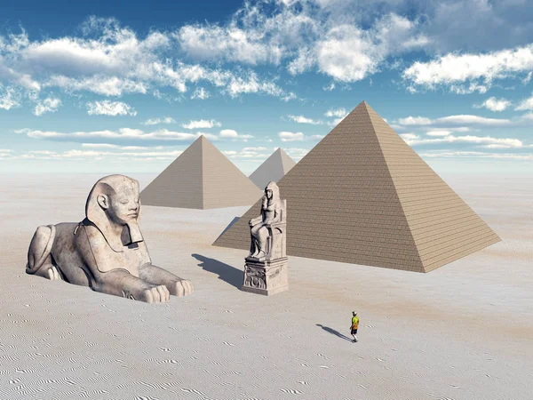 Computer Generated Illustration Egyptian Pyramids Statues — Stock Photo, Image