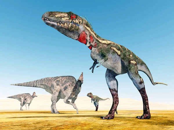 Computer Gegenereerde Illustratie Met Dinosaurussen Corythosaurus Nanotyrannus — Stockfoto