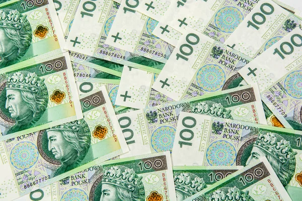 100 Pln Lengyel Zloty Bankjegyek Háttere — Stock Fotó